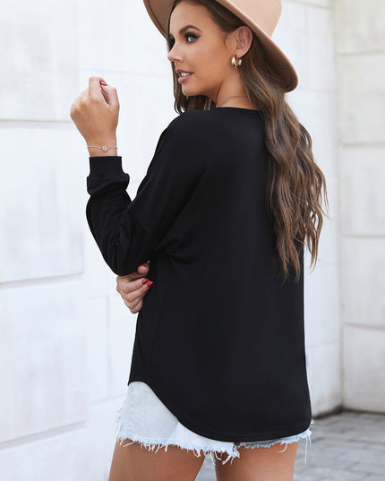 Button Detail Curved Hem Top