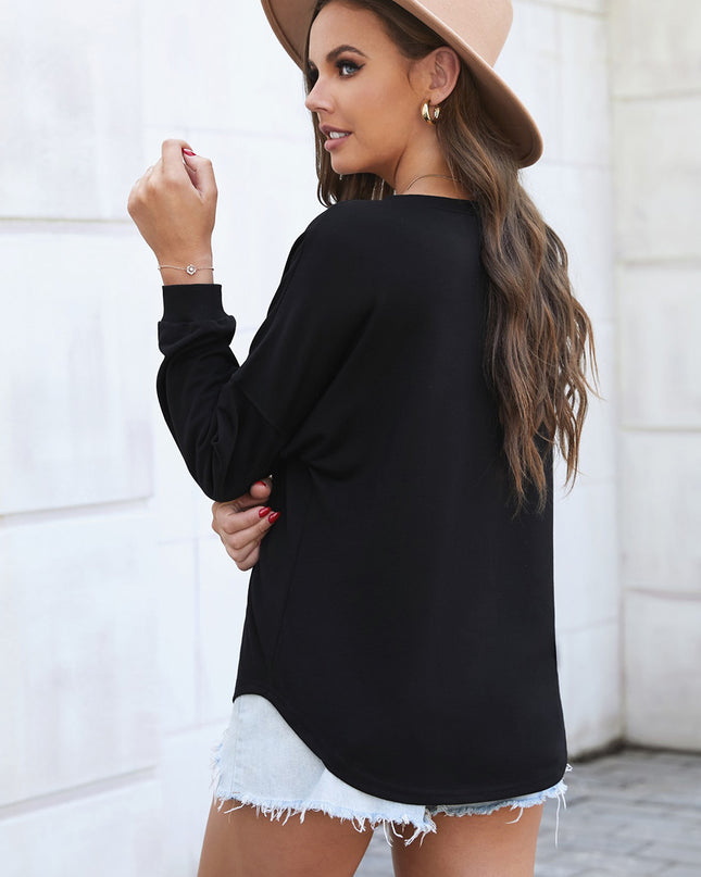 Button Detail Curved Hem Top