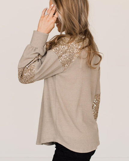 Sequin Round Neck Long Sleeve T-Shirt