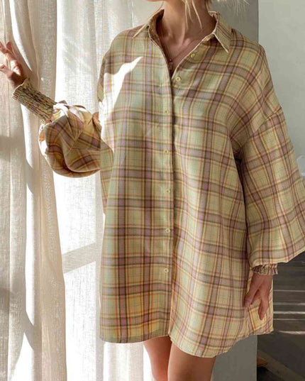 Plaid Lantern Sleeve Shirt