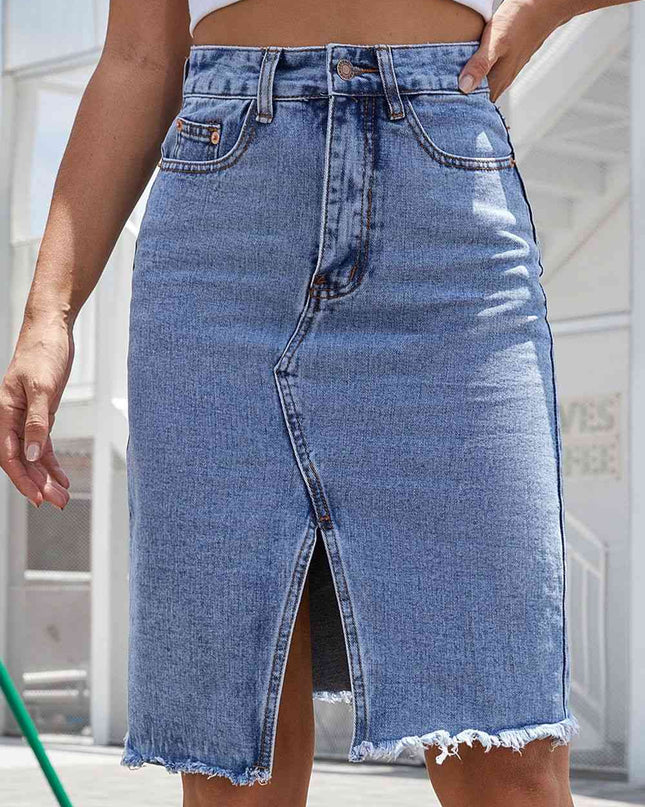 Buttoned Slit Denim Skirt