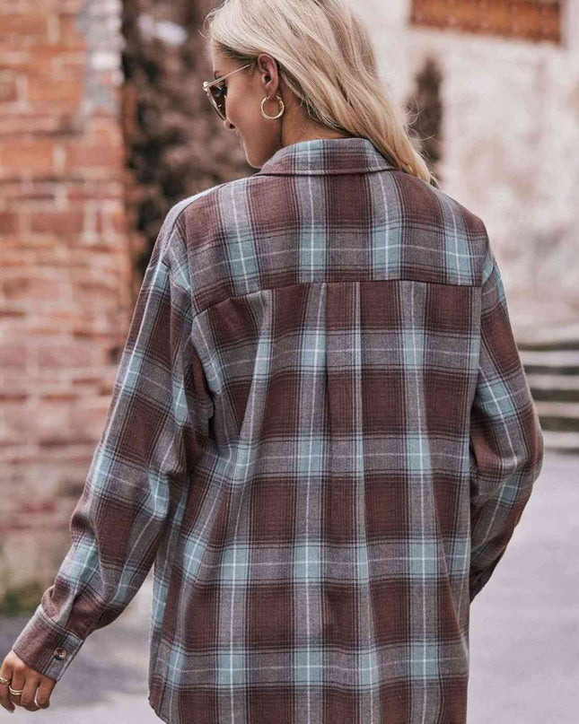 Plaid Dropped Shoulder Longline Shirt