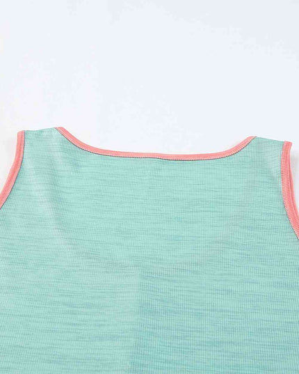 Leopard Color Block Decorative Button Tank