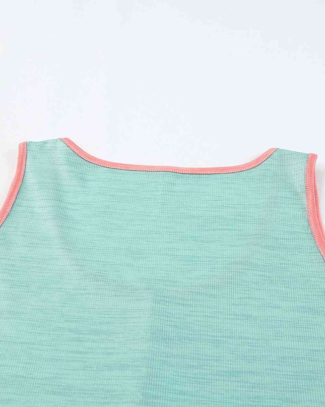 Leopard Color Block Decorative Button Tank
