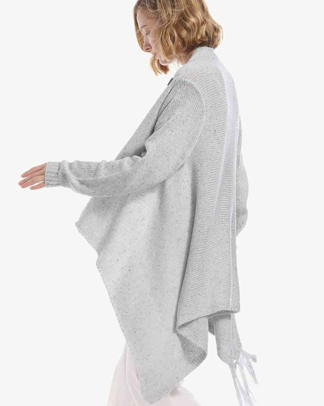 One-Button Tassel Tie Asymmetrical Hem Cardigan