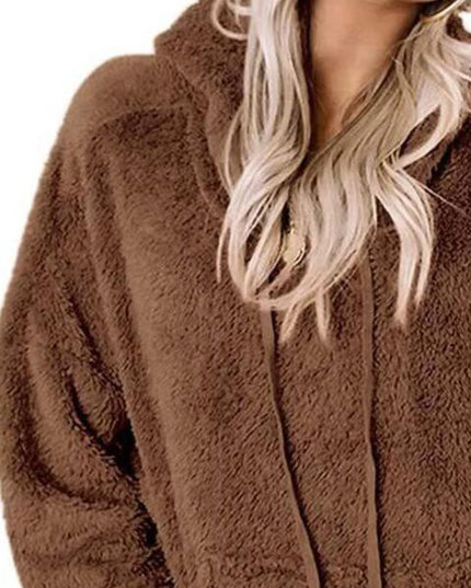 Drawstring Teddy Hoodie with Pocket