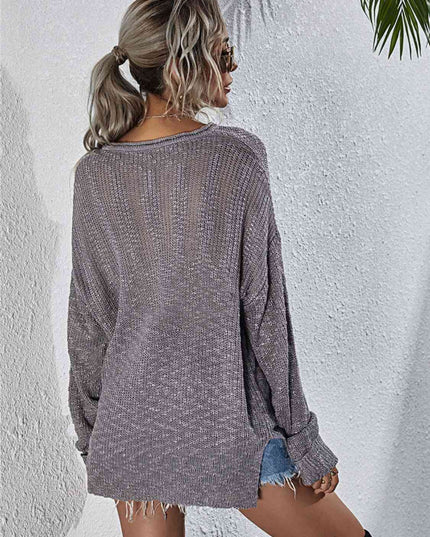 Notched Neck Slit Knit Top