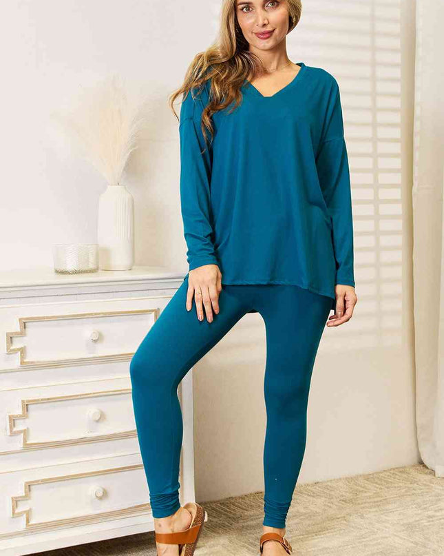 Zenana Lazy Days Full Size Long Sleeve Top and Leggings Set