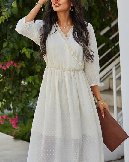 Swiss Dot Frill Trim Surplice Dress