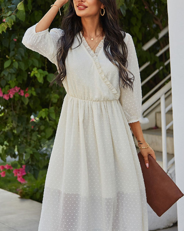 Swiss Dot Frill Trim Surplice Dress