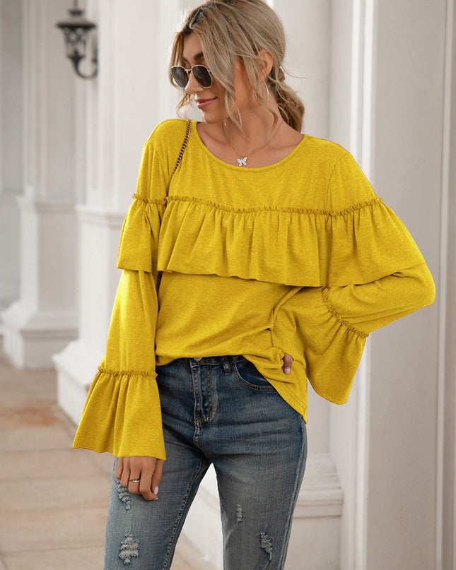 Round Neck Flare Sleeve Top