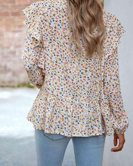 Ruffle Collar Long Sleeve Peplum Top