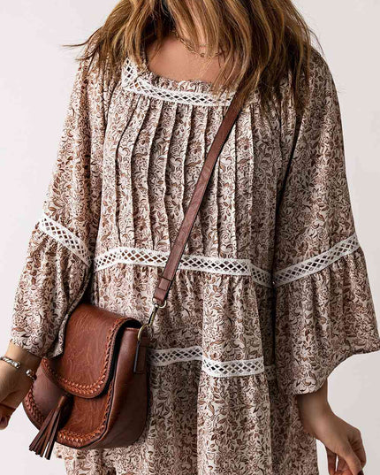 Floral Pleated Flare Sleeve Blouse