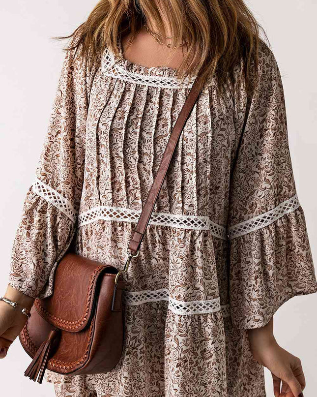 Floral Pleated Flare Sleeve Blouse