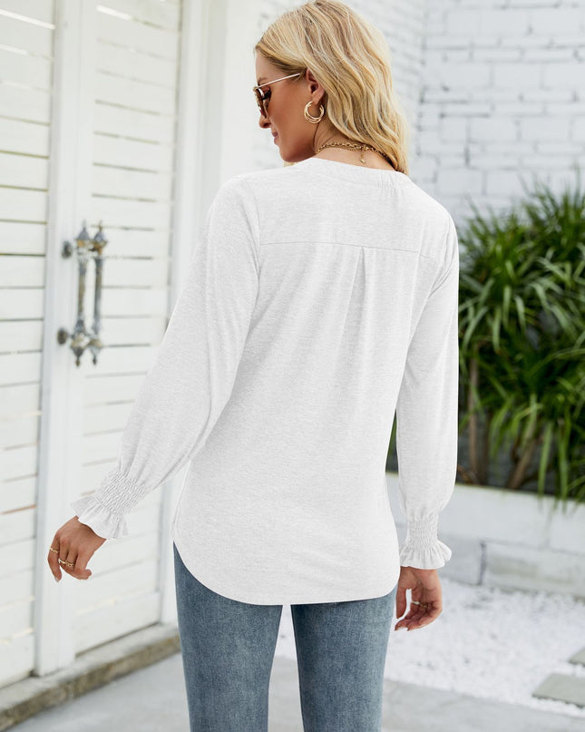 Heathered Flounce Sleeve Curved Hem Top