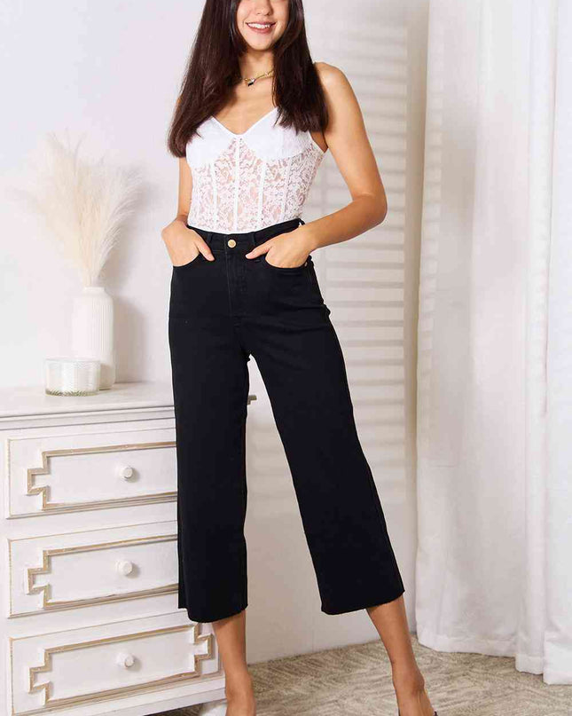 Judy Blue Full Size High Waist Wide Raw Hem Cropped Jeans