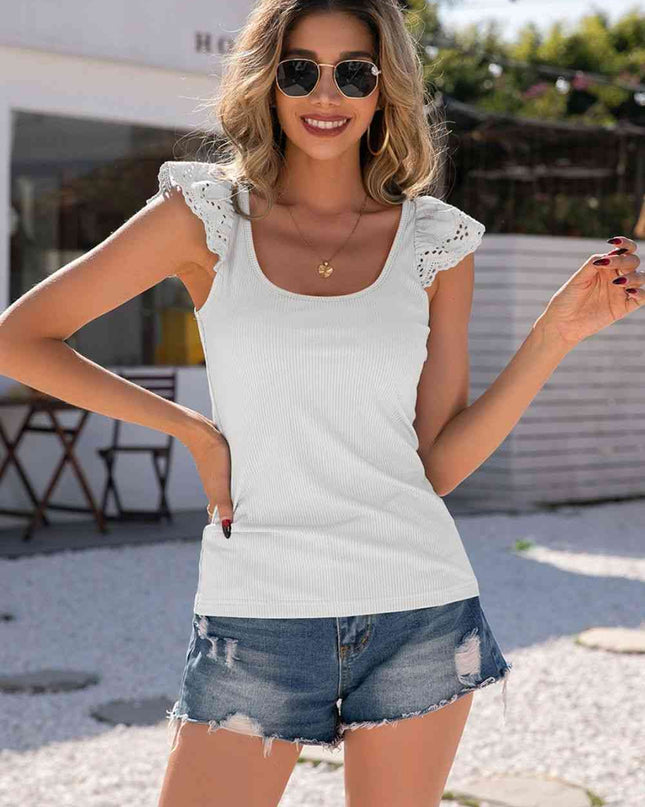 Scoop Neck Lace Cap Sleeve Tank