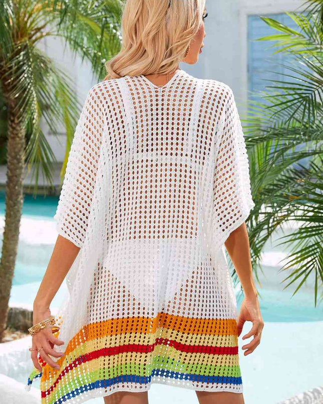 Rainbow Stripe Openwork Slit Cover-Up