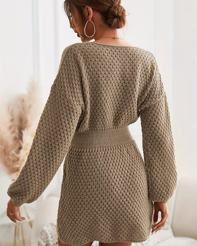Round Neck Long Sleeve Sweater Dress