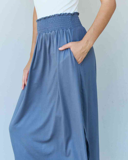 Doublju Comfort Princess Full Size High Waist Scoop Hem Maxi Skirt in Dusty Blue