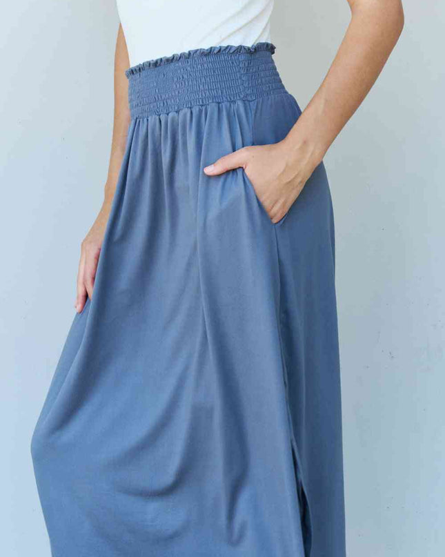 Doublju Comfort Princess Full Size High Waist Scoop Hem Maxi Skirt in Dusty Blue
