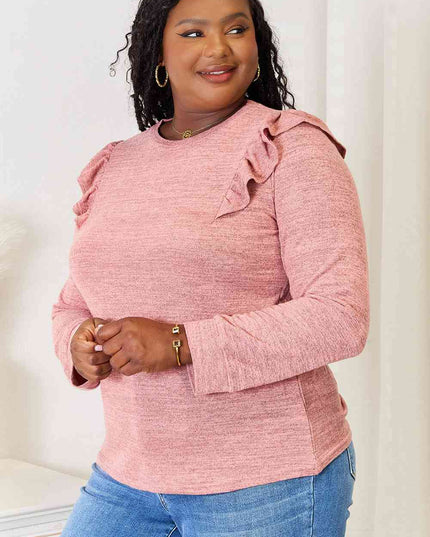 Double Take Ruffle Shoulder Long Sleeve T-Shirt
