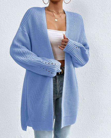 Open Front Dropped Shoulder Slit Cardigan
