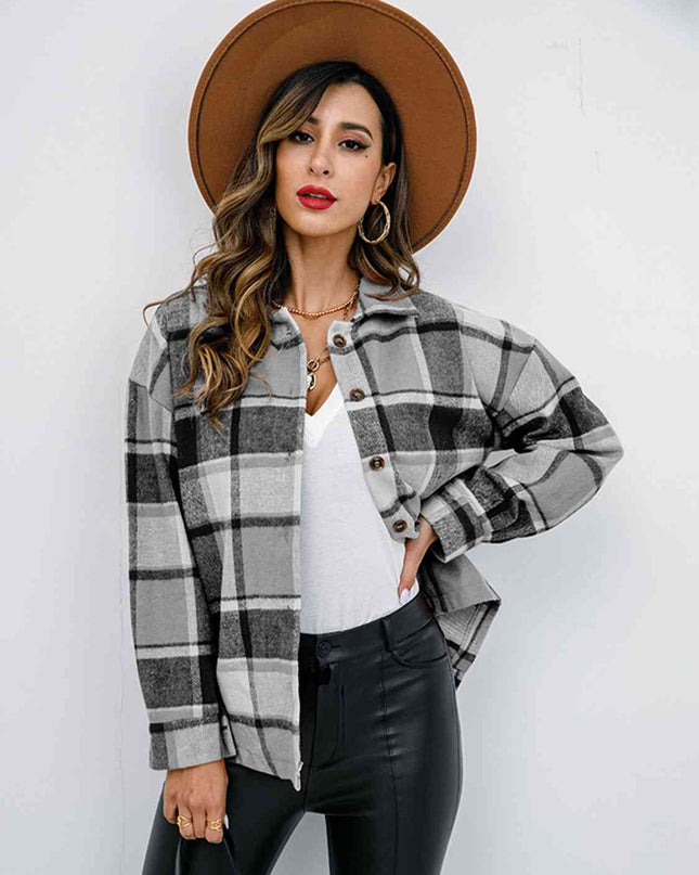 Plaid Button Up Collared Neck Jacket