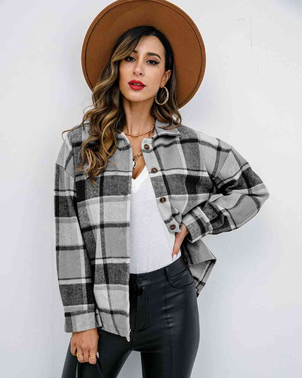 Plaid Button Up Collared Neck Jacket