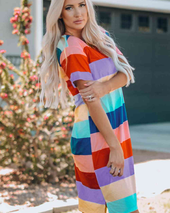 Women Color Block Side Slit Mini Dress