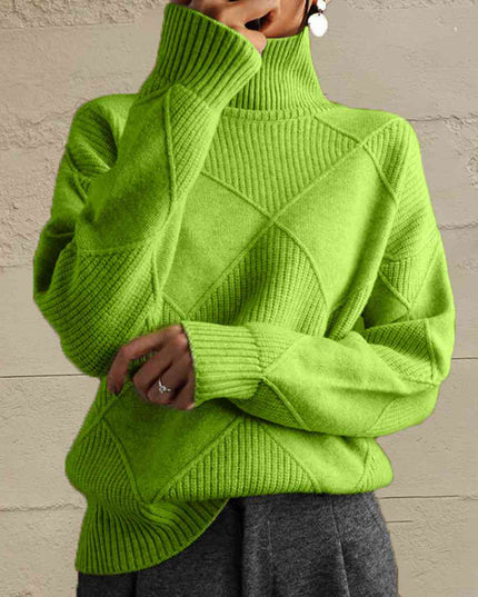 Geometric Turtleneck Long Sleeve Sweater