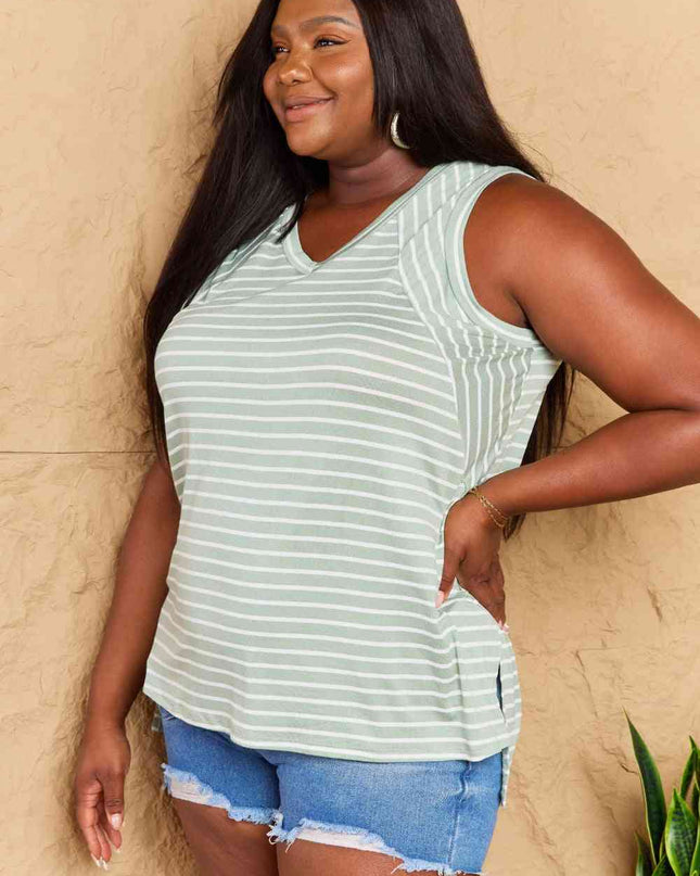 Doublju Full Size Striped Sleeveless V-Neck Top