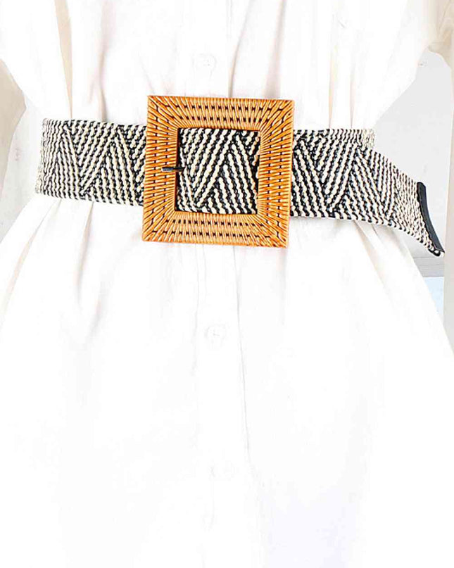 Square Buckle Elastic Braid Belt