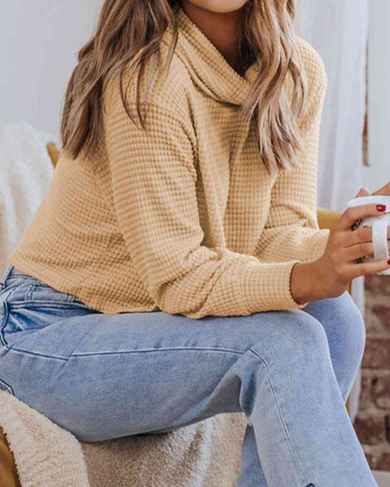 Waffle-Knit High Neck Top