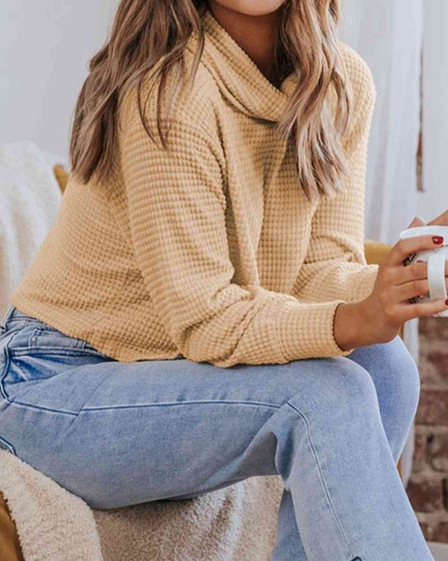Waffle-Knit High Neck Top