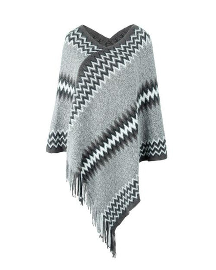 Fringe Hem Striped Cape Sleeve Poncho