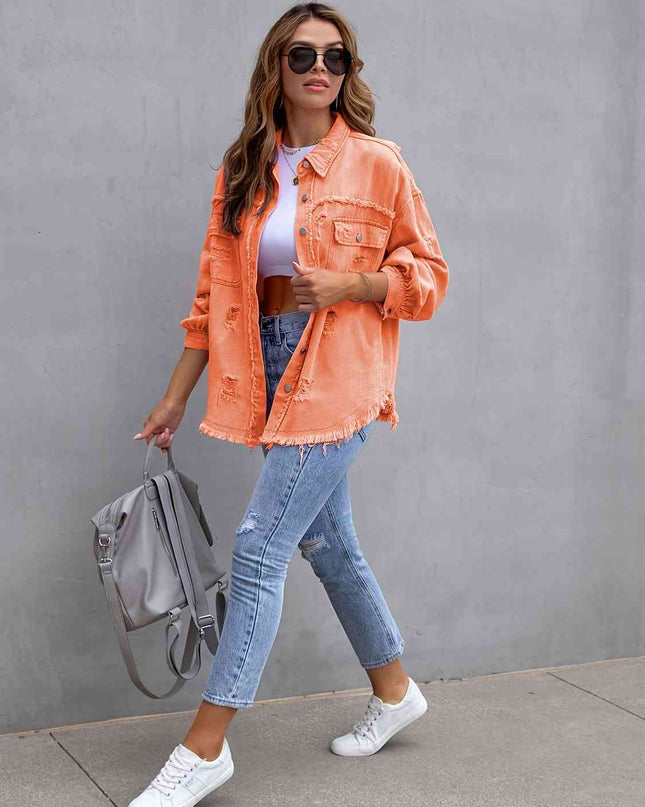 Distressed Drop Shoulder Denim Jacket