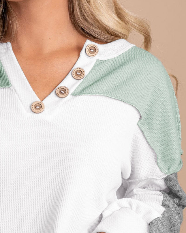 Color Block Button Drop Shoulder Top