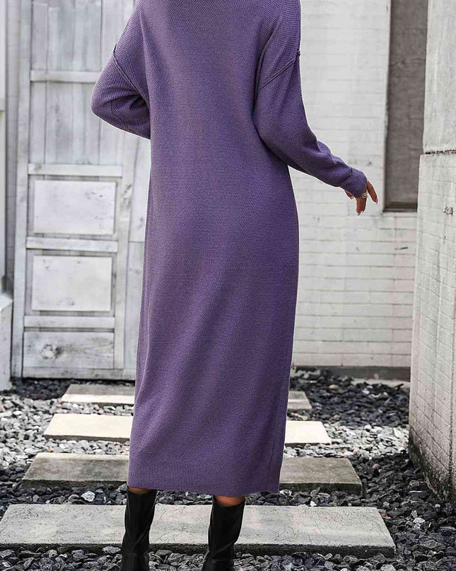 Notched Neck Dropped Shoulder Button-Down Midi Dress