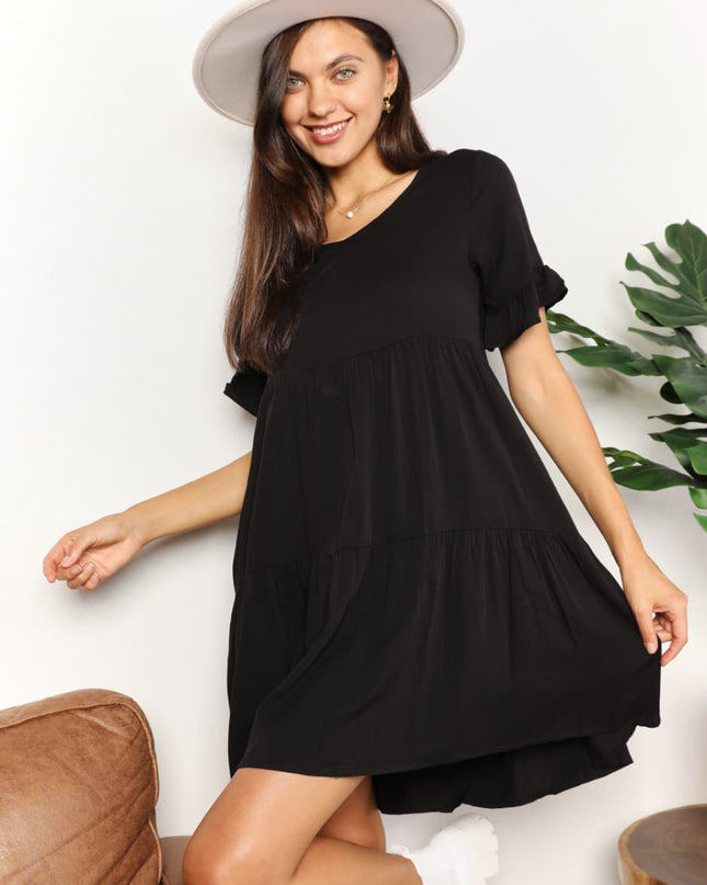 Double Take V-Neck Flounce Sleeve Tiered Dress