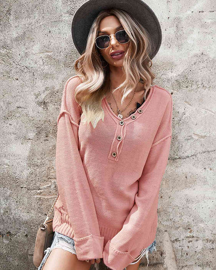 Buttoned Exposed Seam Knit Top