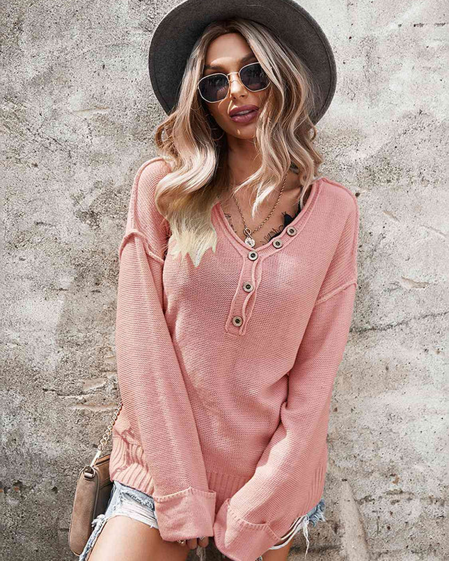 Buttoned Exposed Seam Knit Top