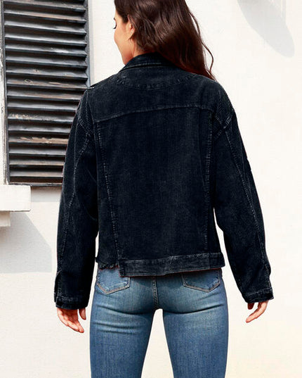 Football Sequin Raw Hem Collared Neck Jacket