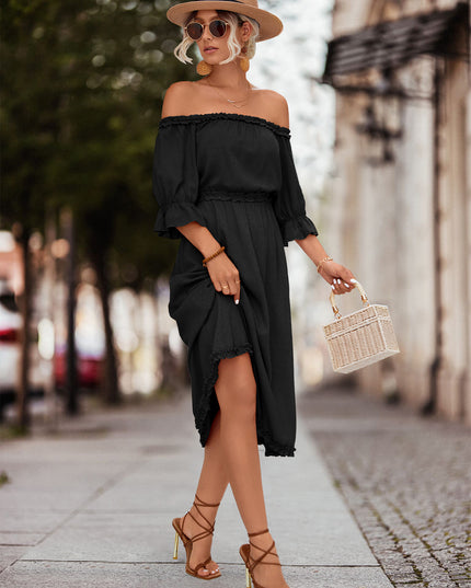 Frilled Off-Shoulder Flounce Sleeve Dress