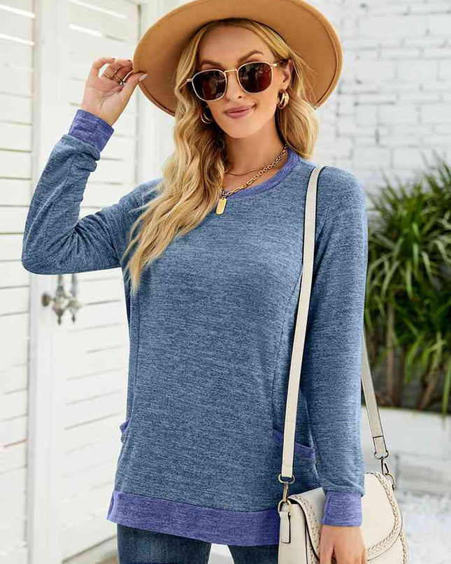 Round Neck Long Sleeve Blouse