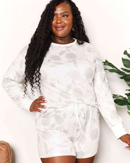 Double Take Floral Long Sleeve Top and Shorts Loungewear Set