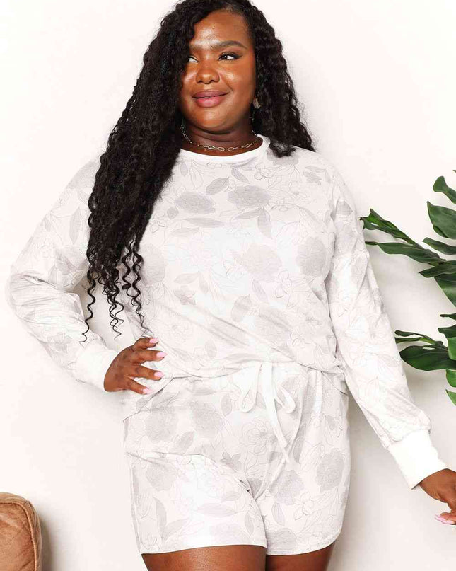 Double Take Floral Long Sleeve Top and Shorts Loungewear Set