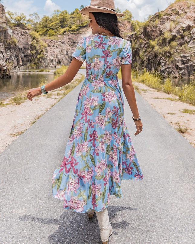 Floral V-Neck Slit Dress