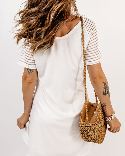 Slogan Graphic Sheer Striped Sleeve Tee Dress