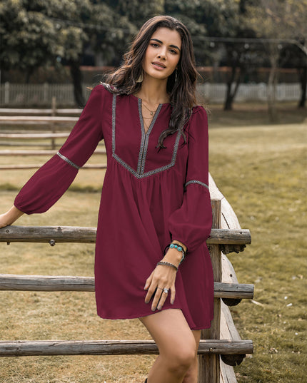 Notched Balloon Sleeve Mini Dress